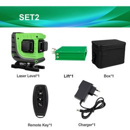 FreeShipping 3D 12 Lines Green Laser Level Wireless Remote Self-Leveling 360 Horizontal & Vertical Cross Line With Battery & Wall Bracket