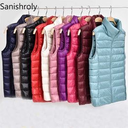 Sanishroly Autumn Women Ultra Light Down Vest White Duck Coat Parka Ladies Sleeveless Waistcoat Plus Size 3XL S275 211120