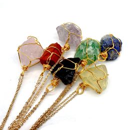 Irregular Natural Crystal Stone Gold Plated Handmade Pendant Necklaces With Chain Yoga Energy Party Jewellery For Women Girl