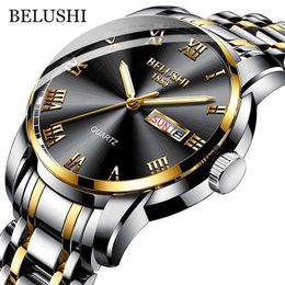 Belushi Top Marca Relógio Homens de Aço Inoxidável Data de Negócio Relógio À Prova D 'Água Luminosa Esmuros Luxo Esporte de Quartzo Pulso 220117