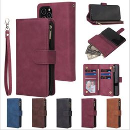 Crazy Wallet Leather phone Cases Multi-functional LeatherCase with Card Slot Holder Zipper for iphone 14 13 12 11 xs xsmax 7/8plus