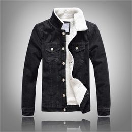 Men's Denim Jacket Warm Winter Casual Bomber Male Korean Style cowboy Fashion Fleece Vintage Clothing Men Black Jean Coat 210811