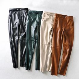 Women's Pants & Capris Womens PU Skinny Pant Trousers Sexy Slim Leather Pencil High Waist Zipper Winter Warm Sweatpant Brown Black 2021