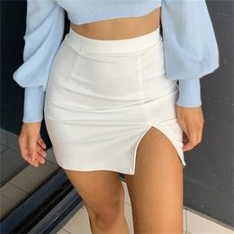 Women Sexy White Split Sheath A-line Skirt Back Zipper Mini Short Skirts New Fashion High Waist Party Club Skirt Faldas 210310