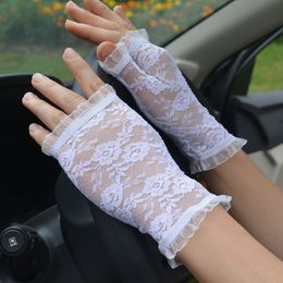 Thin Gloves Female Elastic Fingerless Lace Mesh Breathable Sexy Driving Scar Cover Short Glove