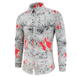 Men's T-Shirts Fashion Men's Shirt Print Lapel Single Breasted Long Sleeve Personality Abstract Graffiti