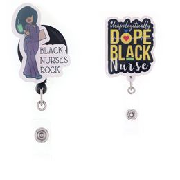 10 pcs/lot Custom Key Rings Mix Design Dope Black Nurse Acrylic Retractable Medical Badge Holder Yoyo Pull Reel Doctors ID Name Card For Gift