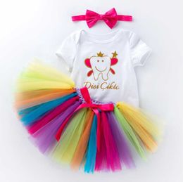 Clothing Sets 3Colors Baby Girl Clothes Tutu Dress Outfits Smile Health Tooth Fairy Girls Boutique Dresses For Year Gift