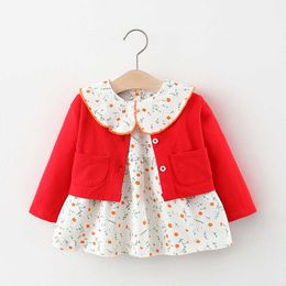 2021 Autumn Newborn Girl's Baby Clothes Kids Floral Dress Jacket Suit for Baby Clothing Set 1 Year Baby Birthday Outfit Sets Q0716