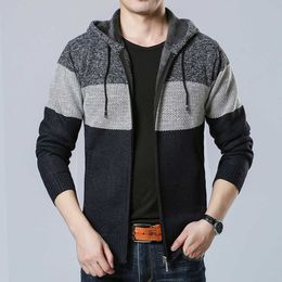 Sweatercoat Men Autumn Clothes Cardigan Wide Striped Hooded Clothing Warm Knit s Y0907