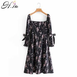 H.SA Women Summer Sping Black Vestidos Big Collar Long Flare Sleeve Bow Tie Beach Style Long Dress Boho Robe Femme 210716