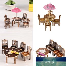 1 Set Wooden Table Chair Miniature Craft Mini Dining Room Landscape Garden Decor Wooden Dollhouse Miniature Furniture