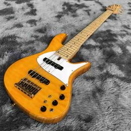 Custom Natural Color Butter 5 Strings Mahogany Wood Bass Guitar 9V Active Pickups Electric Bass