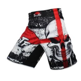 black SUOTF MMA boxing skull motion picture cotton loose size training kickboxing shorts muay thai shorts cheap mma shorts boxeo C0222