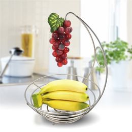 2 in 1 Fruit Basket Banana Hanger Bowl Iron Holder Storage Stand Hook Kitchen storage 211112