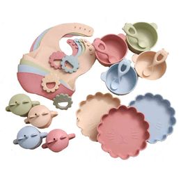 6pcs Baby Silicone Feeding Dinnerware Sets Waterproof Baby Cartoon Lion Dinner Plate Food Grade Silicone Dishes for Baby Dishes G1210