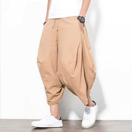 Top Selling Product In 2021 Retro Cotton Linen Harem Pants Seven Points Loose Casual Pants Wide Leg Pants Men's Clothing X0723