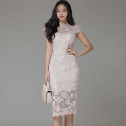 Womens Sexy Elegant Summer 3D Floral Flower Lace Dress Slim Casual Party Fitted Sheath Bodycon Vestidos 210529