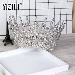 YIZILI New Luxury Big European Bride Wedding Crown gorgeous Crystal Large Round Queen Crown Wedding Hair Accessories C021 X0625