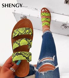 SHENGY Women Sandals Snakeskin Pattern Sexy Ladies Flat Single Shoes Female Fashion 2021 Spring Summer Plus-size