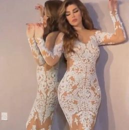 Evening dress women cloth Yousef aljasmi Mermaid Long sleeve Lace Appliques Sweetheart White Kim kardashian Kylie jenner