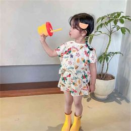 Summer Arrival Girls Fashion Printed Sets Top+shorts Kids Korean Design Suit Clothes 210528