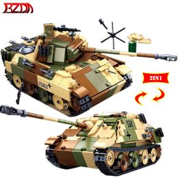 BZDA WW2 German Panther G medium Tank Building Blocks MOC Military Assault Gun Tank Soldiers Model Bricks Toys For Boys Gifts Y1130