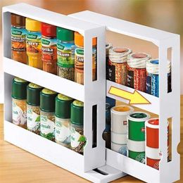 Double Layer Kitchen Spice Organiser Multi-Function Rotating Storage Rack Jar Bottle Drop 211112