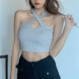 Korea Summer Tops Solid Colour Tirght Sexy Fashion Sleeveless Short Tank Top Vest Black White Women Backless B8DT 210603