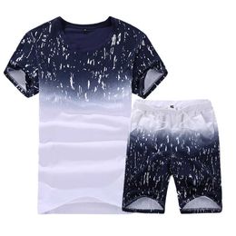 Summer Men's Print Tracksuit Casual Short Sets Men Cotton Sports Suit T-Shirt+Shorts 2 Piece Sets Brand Sportswear 2021 Outfits Y0831