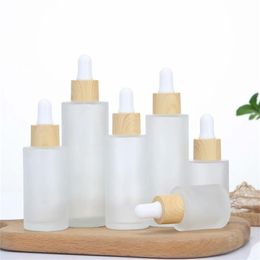 Frosted Glass Dropper Bottle Empty Essential Oil Bottles Cosmetic Container with Imitated Bamboo Cap 20ml 30ml 40ml 50ml 60ml 100ml 120ml