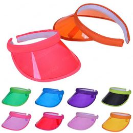 Womens Man Summer Candy Color UV Protection Open Top Sun Visor Hat Transparent PVC Plastic Wide Brim Sport Running Beach Cap