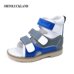 Ortoluckland Baby Boys Shoes Orthopaedic Sandals For Children Original Leather Ankle Corrective Flat Foot Footwear Small Sizes 210312