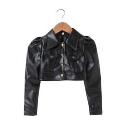 Tiktok Discount Girl Short Black Leather Jacket 2022 on Sale at 