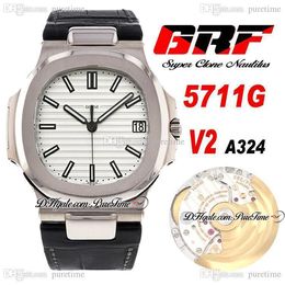 GRF V2 5711G PP324SC A324 Automatic Mens Watch Steel Case White Textured Dial Blue Leather Strap Super Edition 6 Styles Watches Puretime D4