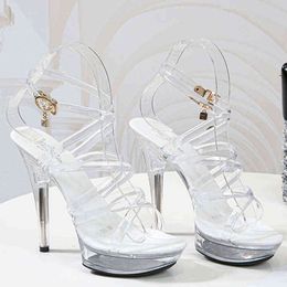 Sandals High Heels 13Cm Stiletto Platform Wedding Shoes Wedding Hot Sexy Sandals Transparent Crystal Shoes 220309