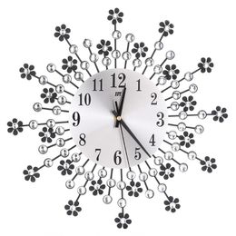 Wall Clocks Large Clock Flower Art Metal Modern Luxury Diamond Indoor Home Living Room