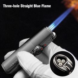 Multi-function Butane Gas Lighter with Cigar Cutter Windproof Straight Flame Cigarette Lighter Inflatable Portable Lighter Smoking YL0190