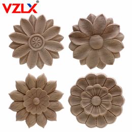 VZLX Vintage Floral Woodcarving Corner Appliques Frame Wall Furniture Woodcarving Decorative Wood Figurines Crafts Home Decor C0220