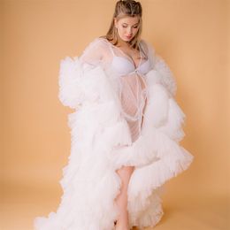Sexy See Thru Prom Dresses Sheer Ruffles Photoshoot Gowns Oversize Tulle Pleat Maternity Dress Robes 2022
