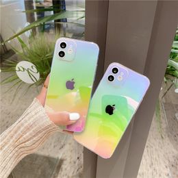 Rainbow Gradient Laser Phone Cases For iPhone 13 12 11 Pro Max X XR XS 8 Plus Transparent INS Aurora Hard PC Back Cover