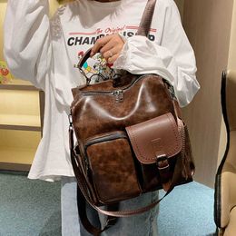 Vintage Pu Leather Backpack Travel Fashion Luxury Women Bags Designer Shoulder Bag Backpack School Bags Female Backpack Q0528