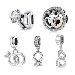 2021 High Quality 925 Sterling Silver Charms Couple Wedding Ring Shape Pendants Fit Original Kataoka Charm Bracelet Jewellery Q0531