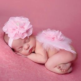 baby Photo angel wings with Flower Chiffon Rhinestone headband Infant Handmade feather photography props Newborn hair Accessory BAW16