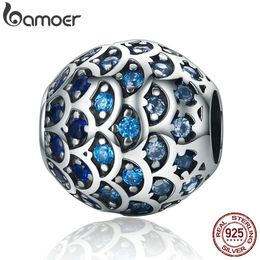 BAMOER Authentic 925 Sterling Silver Daughter Of Sea Gradual Change Blue Fish Scales Beads fit Bracelets Jewellery Gift SCC169 Q0531