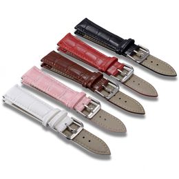 Watch Bands 12 14 16 18 19 20 21 22 24mm Leather Watchband Ring Soft Material Wrist Strap With Silver Colour Stainless Steel Buckle