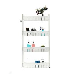 4 Layers Slim Slide Out Kitchen Bathroom Storage Trolley Cart Rack Holder Home - White