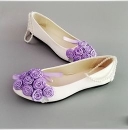 Scarpe basse con fiori viola per donna, sposa, sposa, ragazze, ballo di fine anno, abito da principessa, ballerine da ballo, zapatos de novia