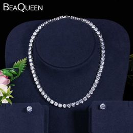 BeaQueen Classic Clear 6mm Big Carat Round Cubic Zirconia Party Chocker Necklace Earrings Set Women Costume Jewelry JS090 H1022