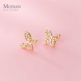 Glittering Zircon Exquisite Hollow Out Butterfly Genuine 925 Sterling Silver Stud Earring for Women Fine Jewelry Brincos 210707